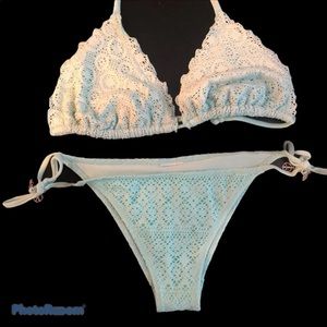 TWO PIECE BABY BLUE CROCHET SWIMSUIT SIZE L/XS